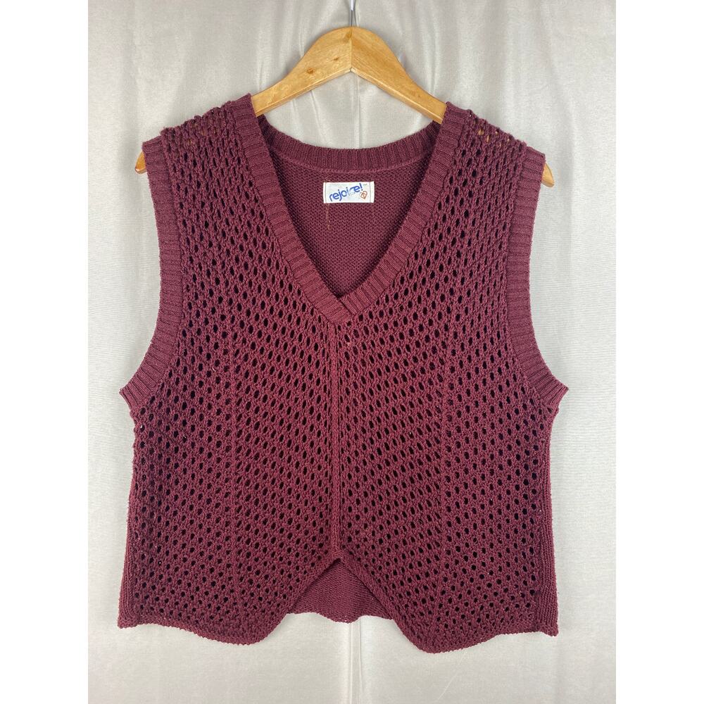 Vintage Rejoice Burgundy Open-Knit V-Neck Sweater Vest Womens sz Large ?